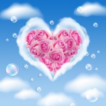 Coeur nuage roses